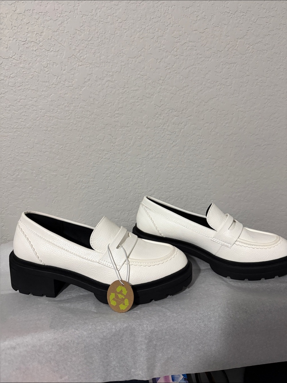 Rocket Dog White Penny Loafers with Black Lug Sole